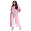 Hularka Women's Party Evening Suits Sets Batwing Sleeve Tops with Loose Pants Casual Trouser Suit Pink Small view 1