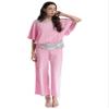 Hularka Women's Party Evening Suits Sets Batwing Sleeve Tops with Loose Pants Casual Trouser Suit Pink Small view 2