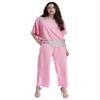 Hularka Women's Party Evening Suits Sets Batwing Sleeve Tops with Loose Pants Casual Trouser Suit Pink Small view 3