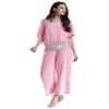 Hularka Women's Party Evening Suits Sets Batwing Sleeve Tops with Loose Pants Casual Trouser Suit Pink Small view 4