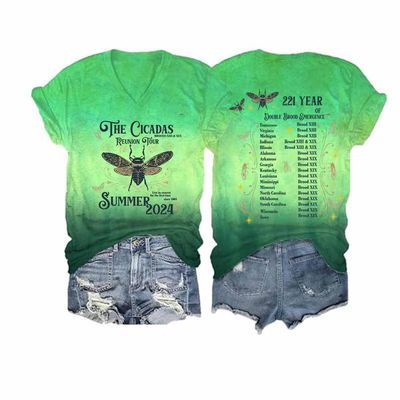 MOGUI Cicadas Reunion Tour T-Shirt The Cicadas Reunion Tour 2024 T-Shirt Cicada Shirt Funny Saying Print Cute Graphic Tee Shirt Casual Loose Top, Grass