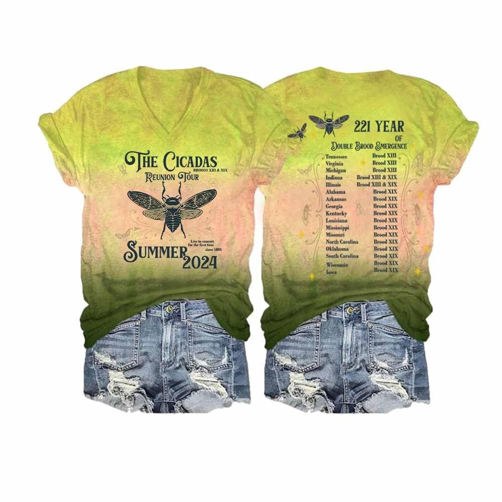 MOGUI Cicadas Reunion Tour T-Shirt The Cicadas Reunion Tour 2024 T-Shirt Cicada Shirt Funny Saying Print Cute Graphic Tee Shirt Casual Loose Top Yellow, 5X-Large