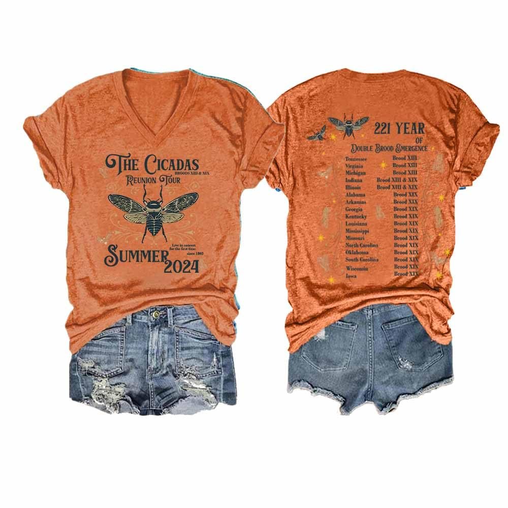 MOGUI The Cicadas Reunion Tour Summer 2024 Women Men T-Shirt The Cicadas Reunion Tour T-Shirt Cicada 2024 Fun Graphic Tshirt Casual Vintage Tee Funny Vneck Tank Top Orange, Medium