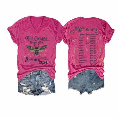 MOGUI The Cicadas Reunion Tour 2024 T-Shirt The Cicadas Reunion Tour Graphic T-Shirt Cicada Tee Shirt Gift Fun Loose T-Shirt Short Sleeve Cute Graphic Shirt Rosy, X-Large