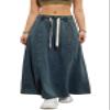 chouyatou Women's Casual Paperbag Elastic High Waist A Line Long Maxi Flare Denim Skirt (Medium,Dark Blue) view 1