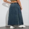 chouyatou Women's Casual Paperbag Elastic High Waist A Line Long Maxi Flare Denim Skirt (Medium,Dark Blue) view 3