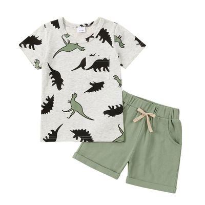 Tepuce 3T Boy Clothes Toddler Boys Summer Outfits Dinosaur T-Shirt & Shorts Pants Set 2 PieceLight Green Dinosaur 3-4T