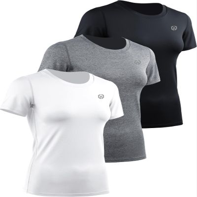 NELEUS Women's 3 Pack Athletic Running Shirt Workout Compression Shirts for Yoga Gym,8017,Black/Grey/White,2XL