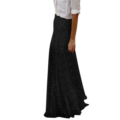 NineFit Basics Women's Sequin Maxi Skirts Vintage Elastic High Waist A-Line Skirts Elegant Maxi Cocktail Party Long Skirts Black, X-Large