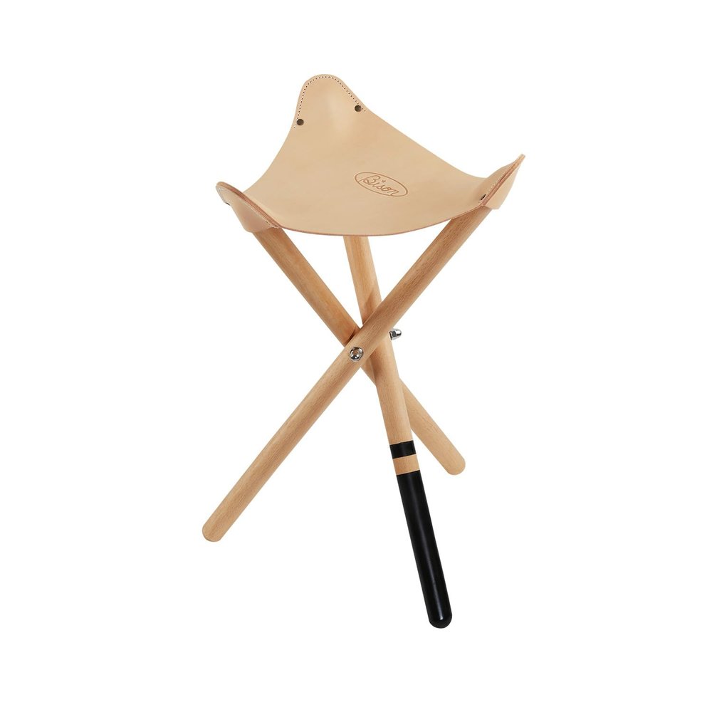 Bison Tripod Leather Stool (Tan Leather and Black Legs)