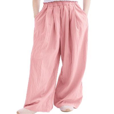 Rolanko Girls Wide Leg Pants Flowy Paperbag Summer Palazzo Trousers with Pockets Kids Linen Pants (Pink, 10-12)
