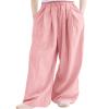 Rolanko Girls Wide Leg Pants Flowy Paperbag Summer Palazzo Trousers with Pockets Kids Linen Pants (Pink, 10-12) view 1