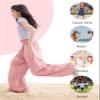 Rolanko Girls Wide Leg Pants Flowy Paperbag Summer Palazzo Trousers with Pockets Kids Linen Pants (Pink, 10-12) view 3