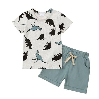 3T Toddler Boy Clothes Baby Boys Summer Outfits Dinosaur T-Shirt & Shorts Set, Light Blue Dinosaur 3-4T