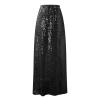 NineFit Basics Women's Sequin Maxi Skirts Vintage Elastic High Waist A-Line Skirts Elegant Maxi Cocktail Party Long Skirts Black, Medium view 4