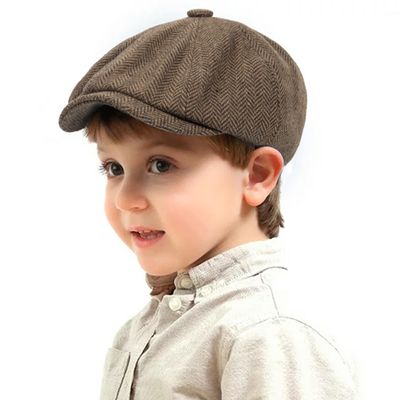 Kids Boys Wool Newsboy Cap - Vintage Tweed Flat Beret Cabbie Hat for Toddler Boys Girls Pageboy(for 4 to 9 Years)