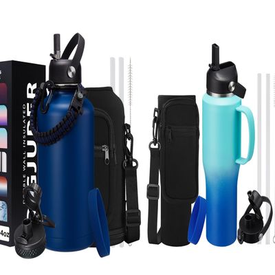 DIGJUPER 32 oz Water Bottles with Handle that Fit Cup Holders and 64oz Water Flask, Stainless Steel Water Bottle with Straw, Paracord Handle & Sleeve Strap
