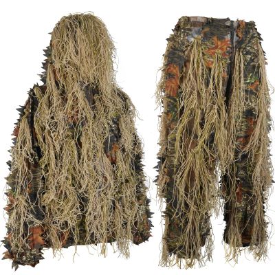 EAmber Ghillie Suit Gilly Hunting Suits Pants 3D Leaf Camo Camouflage Coveralls Youth Adult Lightweight Clothes for (Tree Leafy Forest, Height 4.2-4.7 Ft)