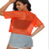 ZNVGIRL Womens Fishnet Sheer Top Short Sleeve Mesh Net Shirt See Through Plus Size Blouse(Bright Orange,M) view 4