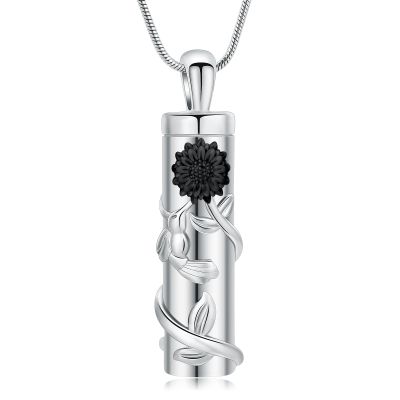 AIWENXI Sunflower Cylinder Urn Necklace Hummingbird Cremation Jewelry for Ashes for Women Men Vial Memorial Keepsake Necklace of Loved One