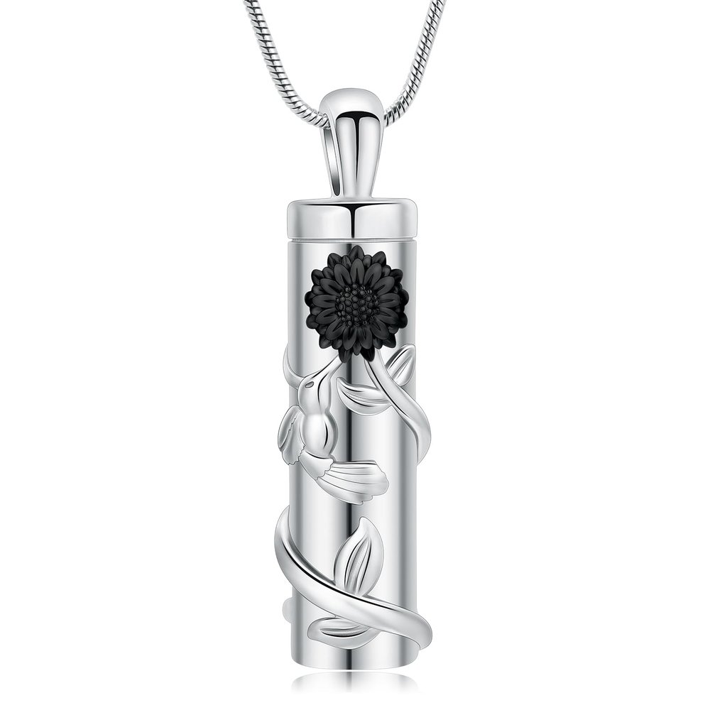 AIWENXI Sunflower Cylinder Urn Necklace Hummingbird Cremation Jewelry for Ashes for Women Men Vial Memorial Keepsake Necklace of Loved One