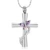 AIWENXI Butterfly Cross Urn Necklace for Ashes Birthstone Cremation Jewelry for Men Women Ashes Pendant Keepsake Memorial Ash Jewelry view 1