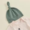 Twopumpkin Newborn Baby Boy Clothes Outfits Short Sleeve Romper Bodysuit Cotton Pants and Hat Coming Home Outfit (Embroidered Hi I'm New Here Green,0-3 Months) view 3