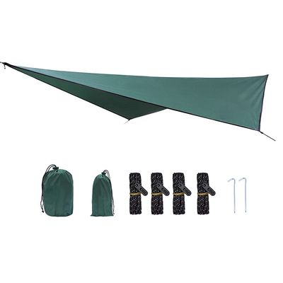 XHTLLO Outdoor Rhombic Waterproof Camping Ground Mat Tent Hammock Awning, 210T Polyester Fabric, Steel Perforated Annulus, Double Fabric Reinforced Corners, Includes Accessories(Dark Green)
