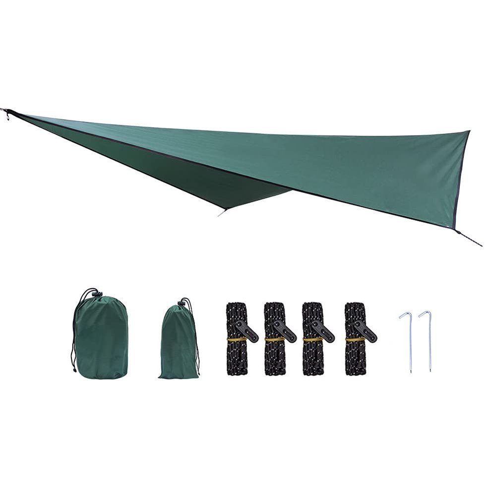 XHTLLO Outdoor Rhombic Waterproof Camping Ground Mat Tent Hammock Awning, 210T Polyester Fabric, Steel Perforated Annulus, Double Fabric Reinforced Corners, Includes Accessories(Dark Green)