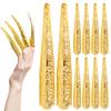 10PCS Long Finger Claws Fake Nail Rings Adjustable Women Halloween Costume Accessories Vampire Cosplay Gold view 1