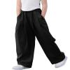 Rolanko Girls Wide Leg Pants Flowy Paperbag Summer Palazzo Trousers with Pockets Kids Linen Pants (Black, 10-12) view 2