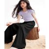 Rolanko Girls Wide Leg Pants Flowy Paperbag Summer Palazzo Trousers with Pockets Kids Linen Pants (Black, 10-12) view 3