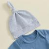 Twopumpkin Newborn Baby Boy Clothes Outfits Short Sleeve Romper Bodysuit Cotton Pants and Hat Coming Home Outfit (Embroidered Hi I'm New Here Blue Gray,0-3 Months) view 3