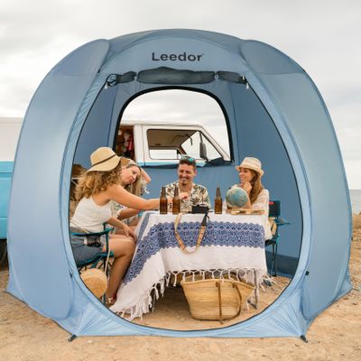 LEEDOR Pop Up Screen House Tent, 10'x10'UPF 50+ and Windproof Dome Outdoor Canopy Camping Tent with Roll Up Zipped Door Privacy Gazebo, Compact and Lightweight for Party Camping Fishing Picnic, Grey