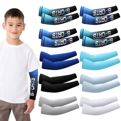 Xuhal 10 Pairs Arm Sleeves for Kids Youth Basketball Football Baseball UV Sun Protection Sports Compression Arm Cover(Frost,Age 8-10)