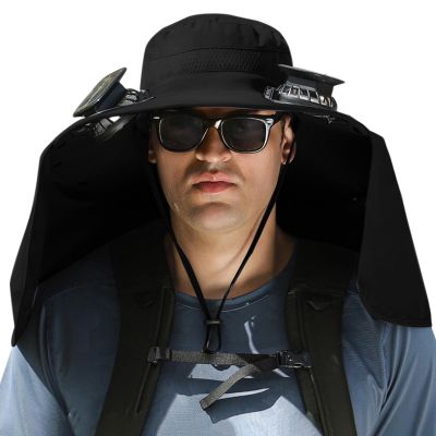 Ayyufe Wide Brim Solar Fan Outdoor Fishing Hat Hats for Men Women & USB Charging,Upf50+ (US, Alpha, One Size, Two Fans -C)