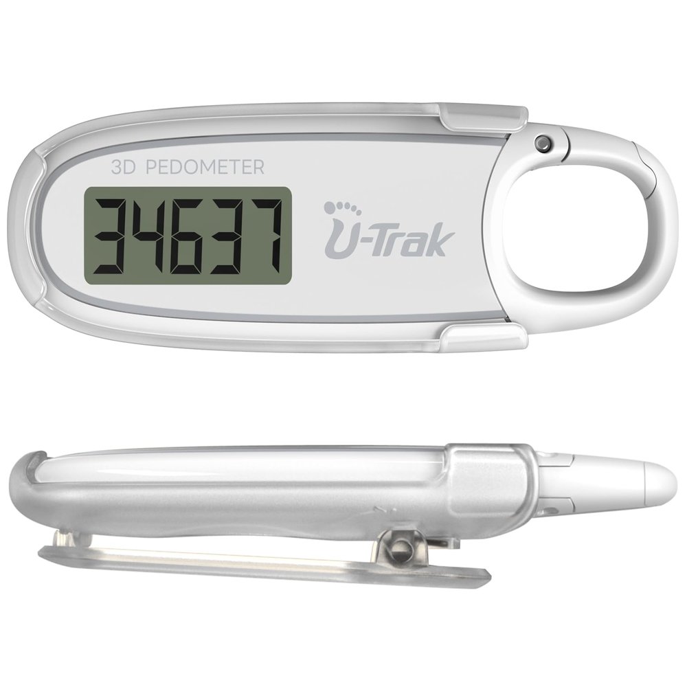 3D Pedometer for Walking with Removable Clip and Carabiner Simple Step Counter for Walking Accurate Clip On Step Tracker for Men Women Kids (White)