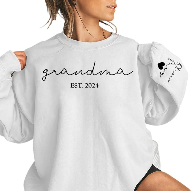 ROSSOSSOR Custom Mama Grandma Sweatshirt with Kids Names on Sleeve for Women Personalized Mom Shirts EST 2024 Mothers Day