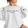 ROSSOSSOR Custom Mama Grandma Sweatshirt with Kids Names on Sleeve for Women Personalized Mom Shirts EST 2024 Mothers Day view 2