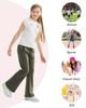 Rolanko Girls Flare Sweatpants Elastic Waist Bell Bottom Wide Leg Pants for Kids Sweats with Pockets (Green, 6-7) view 4