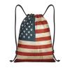 Dwrepo Vintage American USA Flag Drawstring Bags for Women Men Travel Backpack Gym Bag Waterproof Draw String Back Bag, Small view 1