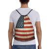 Dwrepo Vintage American USA Flag Drawstring Bags for Women Men Travel Backpack Gym Bag Waterproof Draw String Back Bag, Small view 2