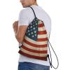 Dwrepo Vintage American USA Flag Drawstring Bags for Women Men Travel Backpack Gym Bag Waterproof Draw String Back Bag, Small view 3