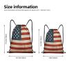 Dwrepo Vintage American USA Flag Drawstring Bags for Women Men Travel Backpack Gym Bag Waterproof Draw String Back Bag, Small view 4