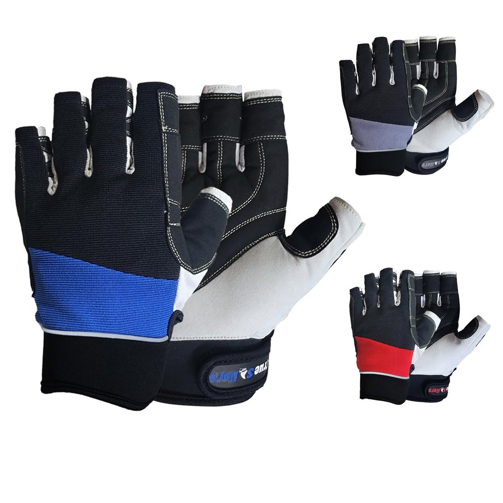 MRX Sailing Gloves for Men & Women - Fishing, Kayak, Rowing, Water Ski, Canoe Paddle Gear - Short Finger Paddling Gloves (Black/Blue, XX-Large)