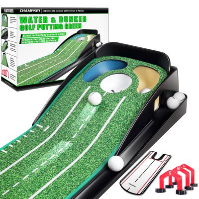 CHAMPKEY Professional Hazard Golf Putting Green Come with Golf Putting Gates and Putting Mirror - Progressive Slope Tech and Noise Reduction Tech Golf Putting Mat(LITE Version)