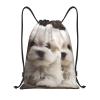Dwrepo Cute Maltese Puppy Drawstring Bags for Women Men Travel Backpack Gym Bag Waterproof Draw String Back Bag, Small view 1