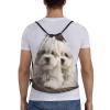 Dwrepo Cute Maltese Puppy Drawstring Bags for Women Men Travel Backpack Gym Bag Waterproof Draw String Back Bag, Small view 2
