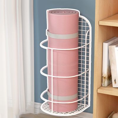 CMYUN Yoga Mat Holder Yoga Mat Storage Bin with Two Mounting Options, Metal Yoga Mat Basket for Yoga Studio Office Fitness Club, Yoga Accessories/Home Gym Decor(Color:White)