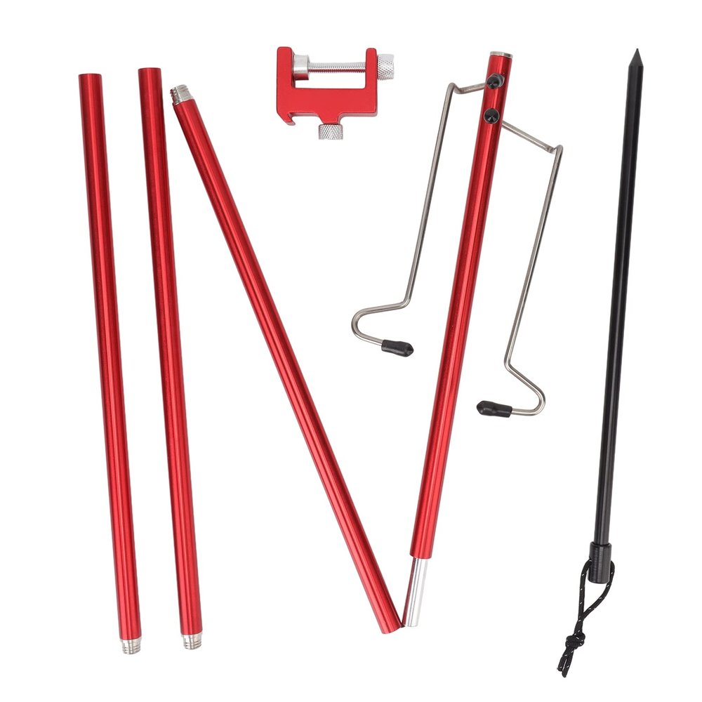 XHTLLO Lantern Stand Pole, Portable Folding Camping Lantern Stand, Lightweight Aluminum Alloy Lamp Pole Holder, Outdoor Lamp Post Hanging Light Holder Stick(Red)